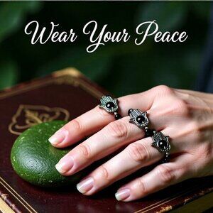 $10 Radical Drop! Hamsa Hand + Black Stone Beaded Ring! Protections + Blessings!